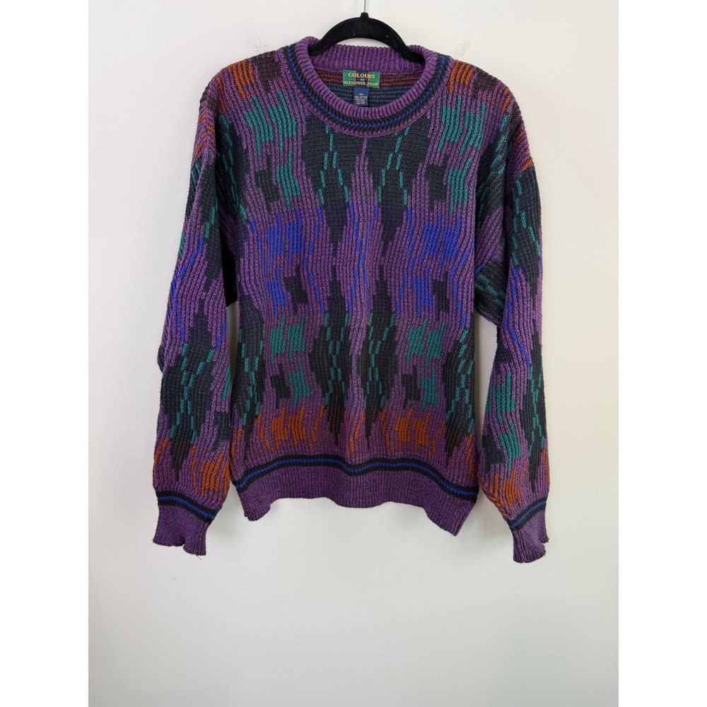 Colours by Alexander Julian Cosby Style Purple Teal Geometric Knit Sweater M